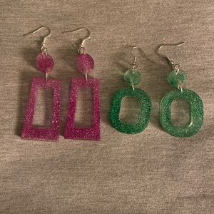 Vibrant Pink and Green Geometric Earrings